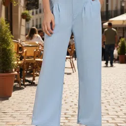 BROADSTAR Women Smart Straight Fit High-Rise Easy Wash Pleated Trousers-image-27