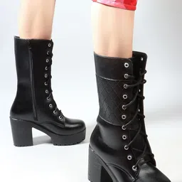 Kliev Paris Women Round Toe Calf Length Zipper Detailed Lace-up Boots image 3