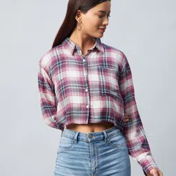 chimpaaanzee Women Regular Fit Checkered Spread Collar Casual Shirt-picture-12