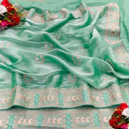 kanjiqueen Self Design, Embellished Banarasi Pure Silk, Organza Saree-picture-23