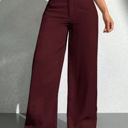 BAESD Women Colourblocked Relaxed Straight Leg High-Rise Non Iron Trousers-image-88