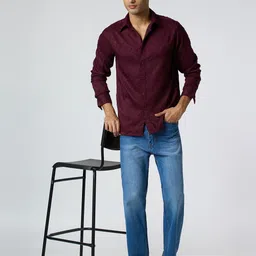 JOHN WATSON Men Classic Fit Textured Spread Collar Cotton Casual Shirt image 3