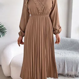 StyleCast x Revolte Bishop Sleeves Accordion Pleat Lace Insert Fit & Flare Midi Dress-picture-21