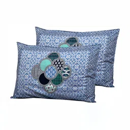 Cotton Choice White & Blue 180 TC King Bedsheet with 2 Pillow Covers image 2