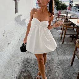 StyleCast Women Solid Shoulder Straps Mini Cotton Balloon Dress-picture-13