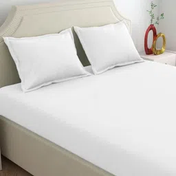 Salona Bichona White 300 TC King Bedsheet with 2 Pillow Covers image 4
