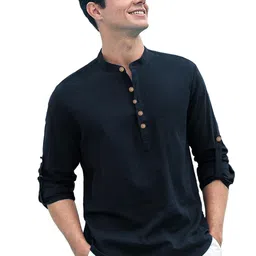 APEKTRA Mandarin Collar Roll-Up Sleeves Straight Short Kurta-picture-31