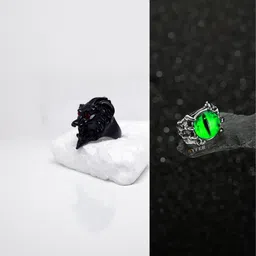 Teeragaj Set of 2 Silver-Toned Green Eye & Lion Shaped Adjustable Finger Ring-picture-22