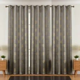 GEET CREATIONS Grey & Gold-Toned Set of 3 Floral Room Darkening Window Curtain-picture-25