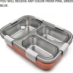 exim Leak Proof 3 Compartment Stainless Steel Lunch Boxes for Kids (Multicolor) 3 Containers Lunch Box image 2