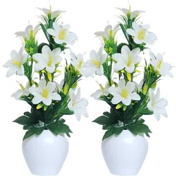 hof deco White Lily Artificial Flower with Pot (33 cm, Pack of 2, Flower with Basket) White Lily Artificial Flower with Pot-picture-13