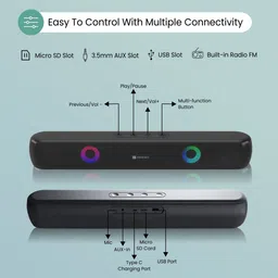 Portronics 21 10W Wireless Bluetooth Soundbar with LED Light, TWS Function, Mic, FM 10 W Bluetooth Soundbar image 2