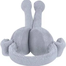 ablue clipper Grey Winter Fluffy Earmuff | 3D Ears Fur Plush Ear Warmer (Ear Moving) Ear Muff image 3
