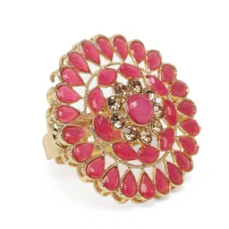 Kord Store Pink Gold Plated Kundan Studded Adjustable Finger Ring-picture-35