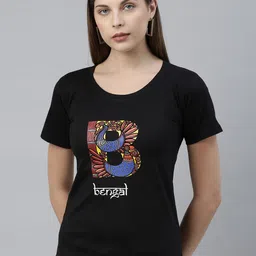 BRATMA Women Black Printed Round Neck T-shirt-image-27