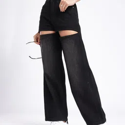 glitchez Women Baggy Fit Cut Out Detail High-Rise Jeans-image-17