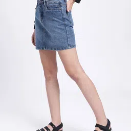 glitchez Denim Flick Straight Fit Mini Skirt image 4