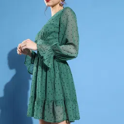 STREET 9 Women Gorgeous Green Polka-Dotted Dress-image-51