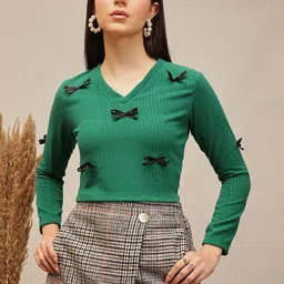 STREET 9 Women Ribbed V-Neck Regular Crop Top-image-94