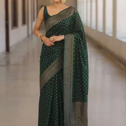 Peachmode Ethnic Motifs Woven Design Zari Pure Silk Banarasi Saree-image-87