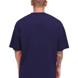 Leotude Men Solid Round Neck Cotton Oversized T-shirt image 2