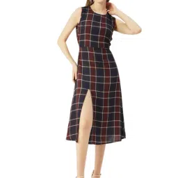 Moomaya Red & Blue Checks A Line Dress-image-42