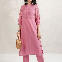 Vishudh Women Ethnic Motifs Embroidered Regular Thread Work Pure Cotton Kurta with Trousers-picture-1