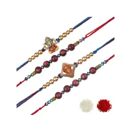 eCraftIndia Multicolor Lord Ganesha & Pearl Rakhis with Roli Chawal Pack - Set of 4 image 3