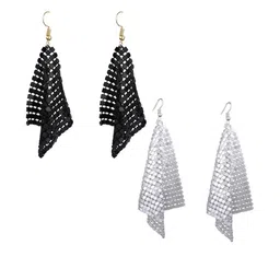 Weariton Pack of 2 Silver And Black Metal Mesh Sequins Geometric Earrings-picture-24