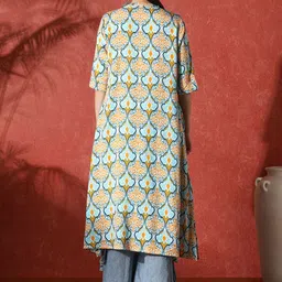 Sangria Ethnic Motifs Printed Mandarin Collar A-Line Kurta image 5