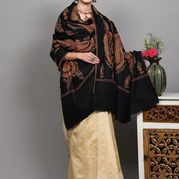 Exotic India Pure Wool Shawl From Kashmir With Sozni Embroidered Giant Paisleys image 2