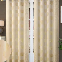 Kiara Creations Cream & Gold Toned 2 Pcs Printed Room Darkening Velvet Long Door Curtains-image-31