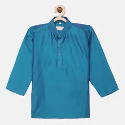 THANGAMAGAN Kids Dark Tuquoise Solid Full Sleeves Kurta-picture-11