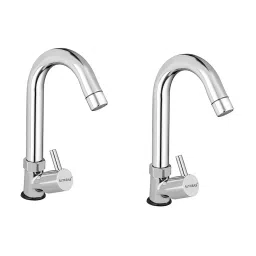 ALTURAS Turbo Jazz Swan Neck Brass Sink Cock Tap for Bathroom/Kitchen Pillar Tap (Set of 2)-image-9