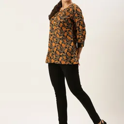 Saanjh Black & Mustard Mandarin Collar Printed Tunic image 3