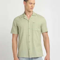 The Bear House Light Green Slim Fit Cotton Linen Shirt-picture-22