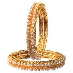 Jewar Mandi Set Of 2 Gold-Plated Pearls Beaded Bangles-image-45