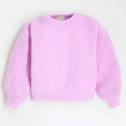 Cherry Crumble By Nitt Hyman Puffed Full Sleeves Solid Neck Sweater - Baby Pink-picture-31