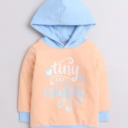BUMZEE Cotton Looper Full Sleeves Text Printed Hooded Sweatshirt - Peach & Blue-picture-14