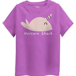 Guugly Wuugly Pure Cotton Half Sleeves Skin Friendly Unicorn Shark Text Printed Tee - Lavender-image-7