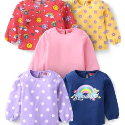Babyhug Cotton Knit Full Sleeves T-Shirts With Floral & Polka Dot Print Pack of 5 - Multi Colour-picture-26