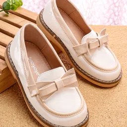 Babyoye Slip On Formal & Party Wear Shoes With Bow Applique - OffWhite-picture-22