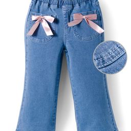 Mark & Mia Cotton Lycra Denim Full Length Flared Jeans with Pocket & Bow Detailing - Blue-picture-48