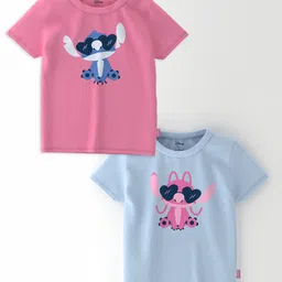 Nautinati Cotton Knit Disney Lilo & Stitch Featuring Pack Of 2 Half Sleeves Characters Printed Tees - Blue & Pink-picture-19