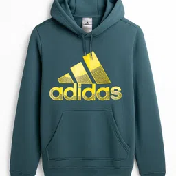 ADIDAS KIDS Cotton Knit Full Sleeves Hooded Sweatshirt with Brand Name Graphic - Teal Blue-picture-17
