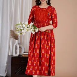 MASUN Floral Printed Thread Work Round Neck Maternity Anarkali Kurta-picture-38