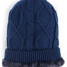 Pine Kids Woollen Cap & Muffler Set with Cable Knit Design - Navy image 2