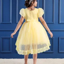 Mark & Mia Cotton Woven Half Sleeves Knee Length Party Frock With Sequins & Lace Detailing - Yellow image 2