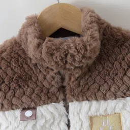 Kookie Kids Full Sleeves Winter Fur Jacket with Patch & Pockets - Brown image 3