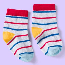 Cute Walk by Babyhug Knit Ankle Length Anti Bacterial Socks with Vehicle & Stripes Pack of 3 - White & Blue image 3